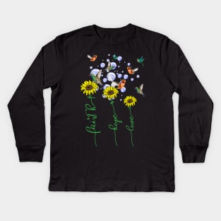 Faith Hope Love Sunflower Costume Gift Kids Long Sleeve T-Shirt